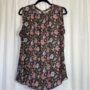 LOFT Botanical Garden Floral Print Sleeveless Blouse Ruffles Women’s Size XL